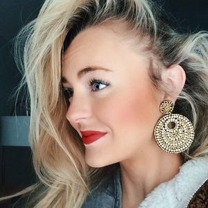 Gold beaded drop circle earrings